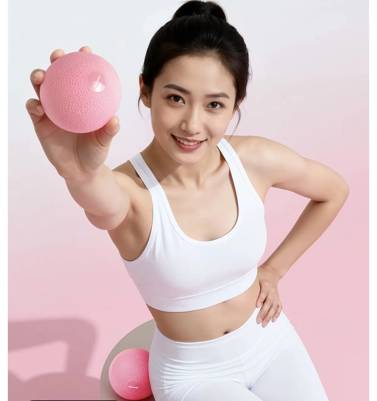 Cô gái cầm bóng tập màu hồng